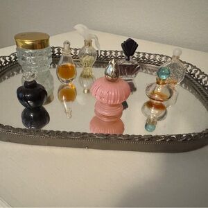 8 Vintage Glass Perfume Bottles  (Tray not included) - Home Bath Accent